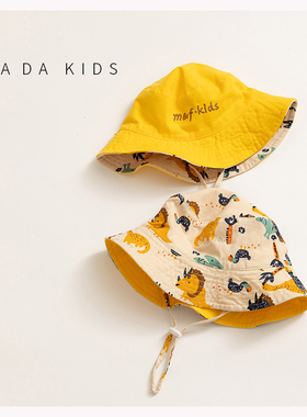 宝宝春秋夏季遮阳渔夫帽儿童户外纯棉透气防晒帽男女童双面戴盆帽