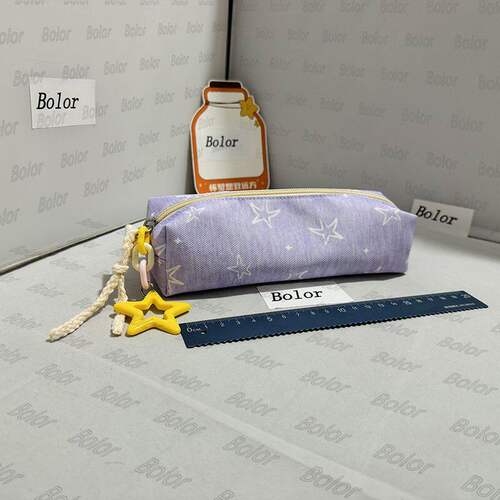 【Bolor正品】紫星星舱印花笔袋紫色复古文具袋学生简约ins收纳袋