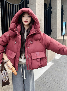 设计师时尚爆款超轻加厚甜美玫粉小个子短款羽绒服外套P285