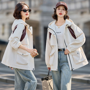 宽松显瘦百搭小个子上衣韩版 新款 风衣外套 连帽外套2025春装 时尚
