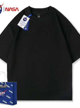 NASA联名新款2024年纯色男女短袖t恤纯棉宽松夏季五分袖韩版打底