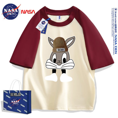 NASA联名夏季新款短袖T恤男女vintage插肩韩版休闲印花五分袖打底