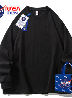 NASA联名秋季重磅纯棉长袖T恤男美式复古风潮流运动中性风情侣款