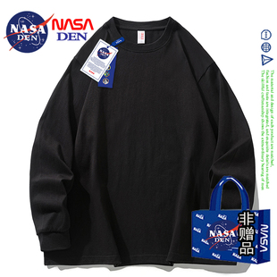 复古风潮流运动中性风情侣款 T恤男美式 重磅纯棉长袖 NASA联名秋季