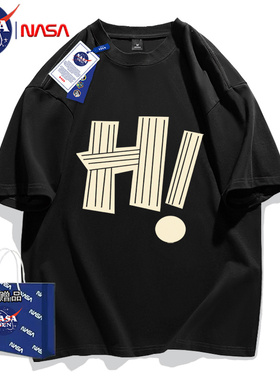 NASA联名重磅纯棉上衣美式百搭印花男女2025潮流宽松短袖t恤夏季