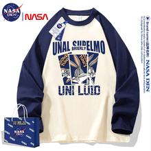 韩版 t恤男女秋季 设计感小众上衣潮 新款 NASA联名纯棉拼色插肩长袖