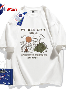 NASA联名美式高街新款圆领男女重磅纯棉短袖t恤2024夏季打底上衣