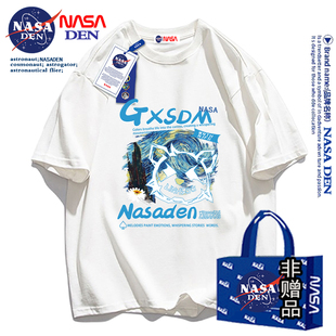 潮牌上衣 T恤男日系风卡通印花男女同款 重磅纯棉短袖 NASA联名夏季