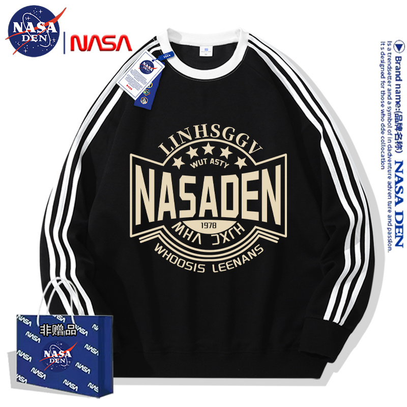 NASA联名秋冬美式圆领三条杠男女同款卫衣潮流时尚百搭情侣款长袖