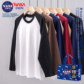 男潮流纯棉宽松情侣撞色T恤 卫衣打底衫 NASA联名秋季 圆领插肩长袖