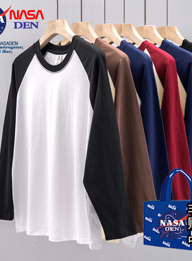 NASA联名秋季圆领插肩长袖卫衣打底衫男潮流纯棉宽松情侣撞色T恤