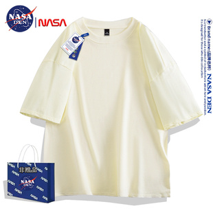 NASA联名潮流纯棉夏季 t恤男女慵懒风纯色宽松休闲百搭圆领潮 短袖