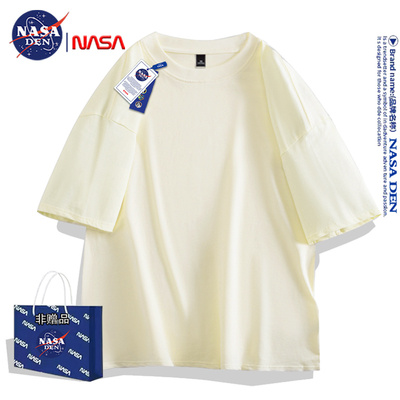 NASA联名潮流纯棉夏季短袖t恤男女慵懒风纯色宽松休闲百搭圆领潮