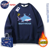 秋冬季 NASA联名重磅加绒加厚长袖 圆领卫衣男女款 休闲宽松印花外套