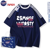 T恤 短袖 NASA联名潮流时尚 印花三条杠圆领插肩上衣重磅纯棉男女款