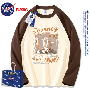 简约宽松百搭插肩袖 时尚 T恤男女款 NASA联名日系休闲重磅纯棉长袖