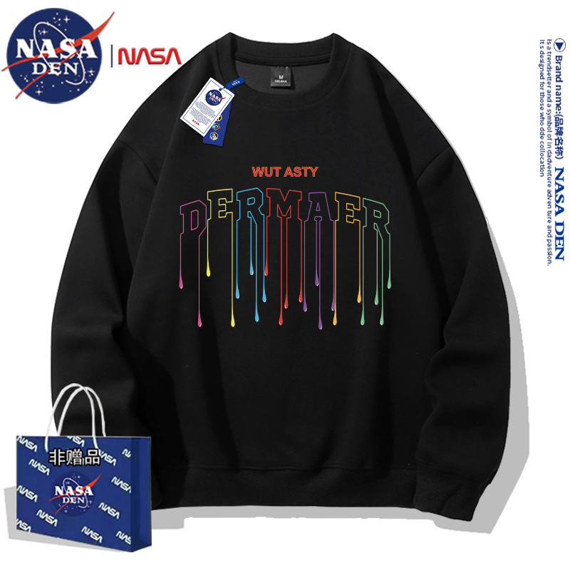 NASA联名秋冬季卫衣男时尚简约宽松潮牌圆领chic休闲长袖印花衣