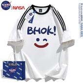 休闲简约印花短袖 美式 重磅纯棉t恤宽松男女 2026新款 NASA联名夏季