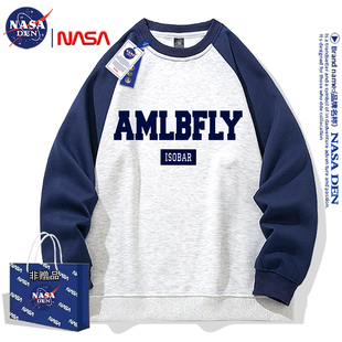 日系复古潮牌套头上衣服插肩袖 春秋季 宽松外套 卫衣男款 NASA联名
