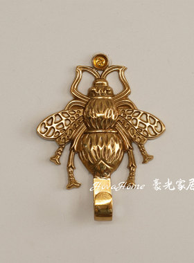法式复古黄铜蜜蜂挂钩 轻奢墙面挂衣钩 玄关入户钥匙钩浴室毛巾钩