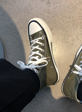 林先叁 chic帆布鞋橄榄绿1970s高帮经典复古韩国ulzzang街拍女鞋