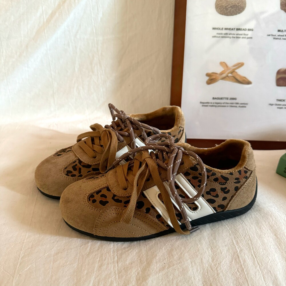 林先叁 豹纹拼色德训鞋女复古阿甘鞋百搭系带休闲板鞋棕色双鞋带,女鞋,德训鞋,淘宝优惠券,粉丝福利购,淘宝优惠卷
