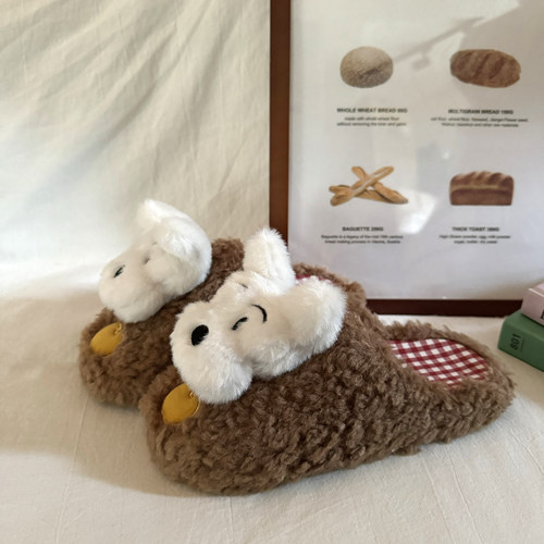 林先叁 冬季新款小狗毛绒拖鞋女外穿厚底棉拖鞋女一字拖居家拖鞋