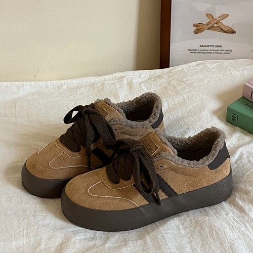 林先叁 加绒厚底板鞋2025新款秋冬百搭德训鞋女鞋ins潮复古休闲鞋