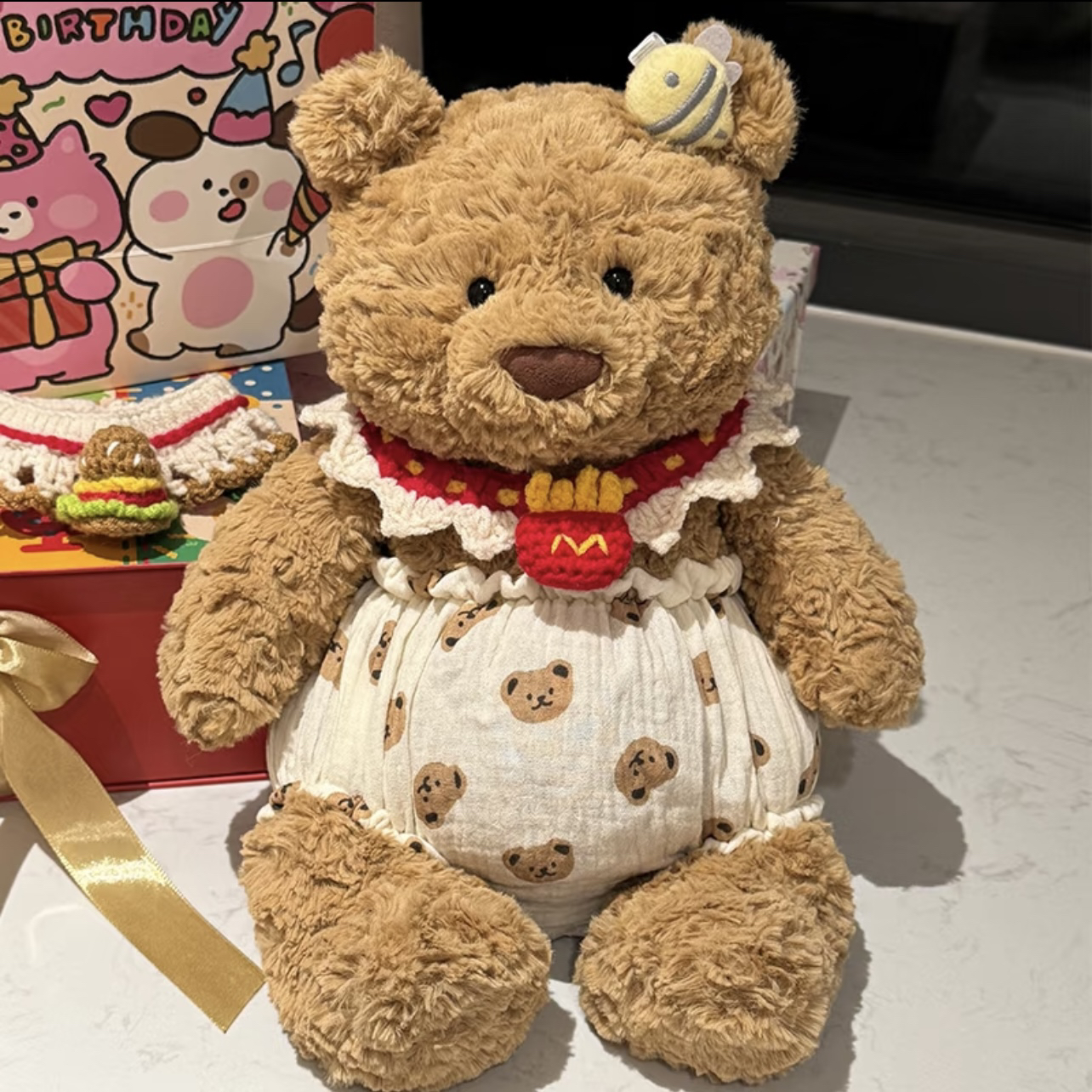 巴塞罗熊娃衣围兜帽子配饰口水巾可爱围兜Jellycat小熊衣服替换装