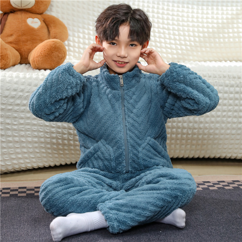 儿童睡衣男童秋冬季珊瑚绒加厚冬款法兰绒男孩大童2025新款家居服