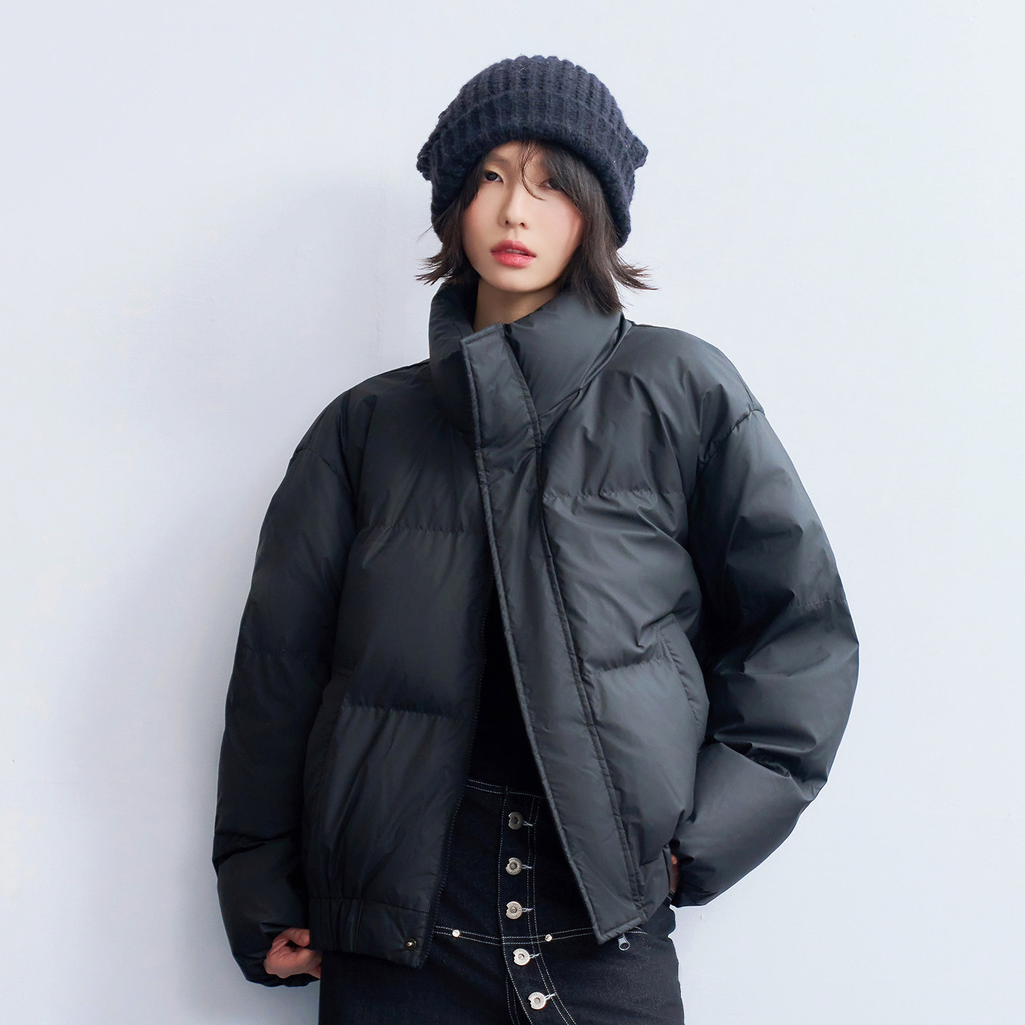 万有引力博物馆 纯色立领羽绒服女冬季加厚保暖面包服宽松外套