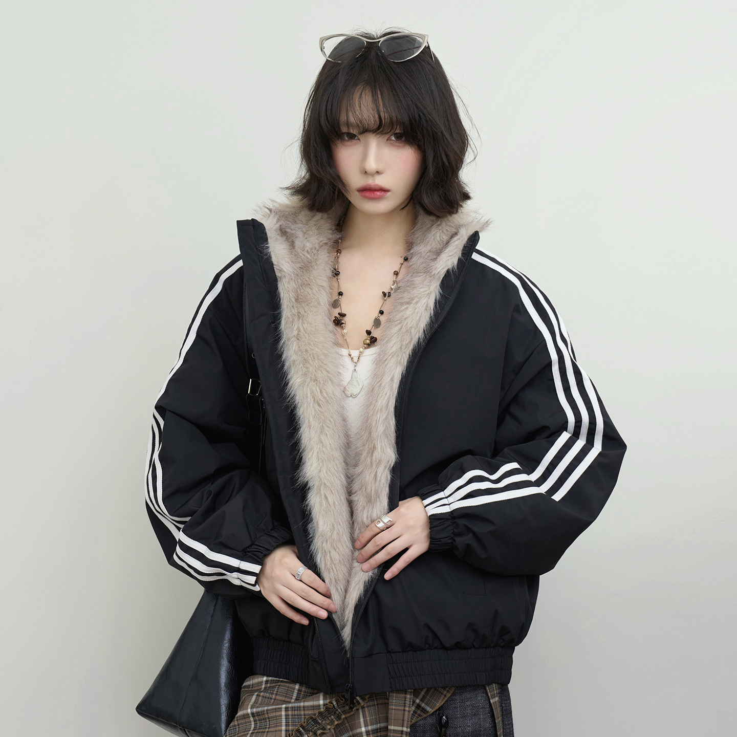 万有引力博物馆毛绒内里立领棉服女冬季保暖棉袄宽松冬装棉衣外套