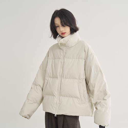 万有引力博物馆 纯色立领羽绒服女冬季新款宽松90白鸭绒冬装外套