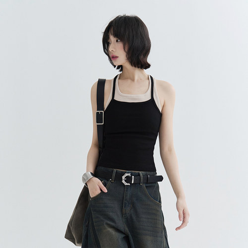 万有引力博物馆 假两件吊带背心女夏季2025年新款修身设计感上衣K