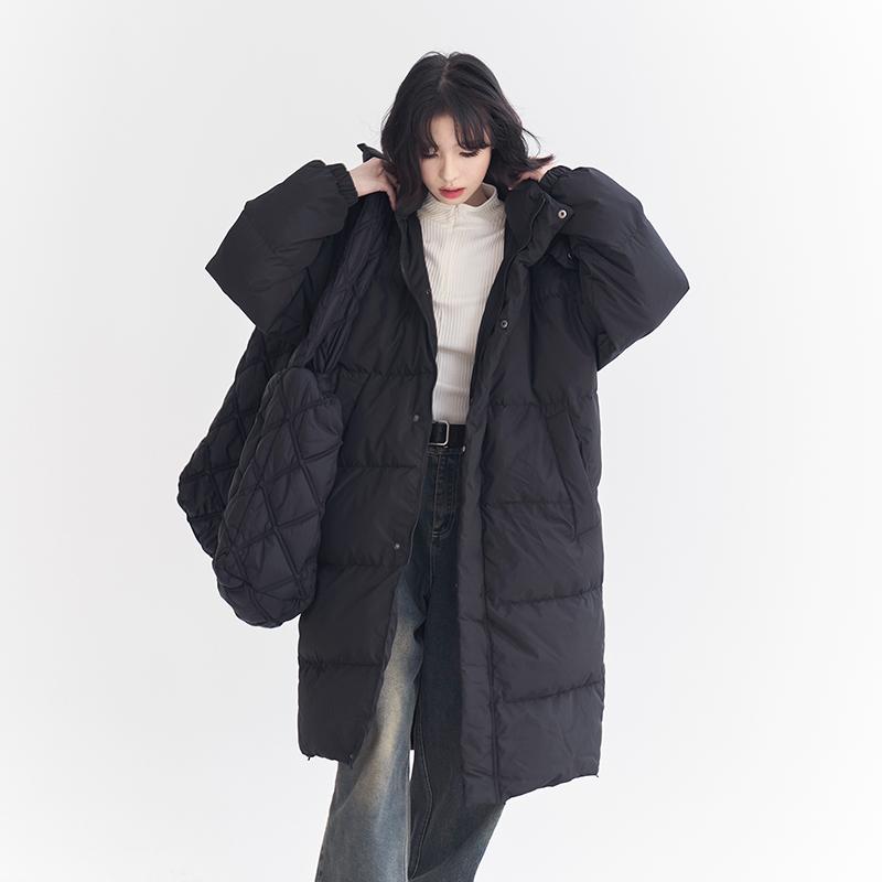 万有引力博物馆 过膝长款羽绒服女冬季2024新款宽松90白鸭绒外套