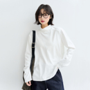 万有引力博物馆纯色半高领长袖T恤女秋季2025新款宽松上衣打底衫