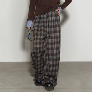 女春秋款 格子裤 裤 子宽松休闲裤 万有引力博物馆 长裤 高腰阔腿裤