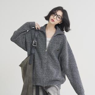 万有引力博物馆立领开衫 外套 毛衣女春秋款 宽松简约百搭上衣针织衫