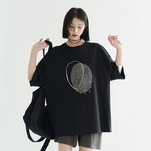 万有引力博物馆 印花短袖T恤女夏季2025年新款宽松中性风半袖上衣