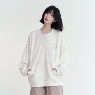 宽松早秋上衣 2025年新款 万有引力博物馆 大V领套头卫衣女春秋款