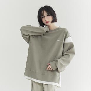 设计感拼接撞色圆领卫衣女春秋款 万有引力博物馆 宽松中性风上衣