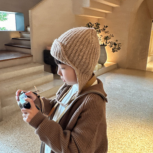 ins韩国儿童帽子秋冬男女童毛线帽针织帽幼儿男女宝宝保暖护耳帽