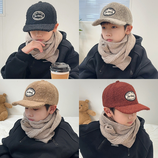 ONEDADA儿童帽子男秋冬羊羔绒厚款鸭舌帽中大童男童保暖棒球帽酷