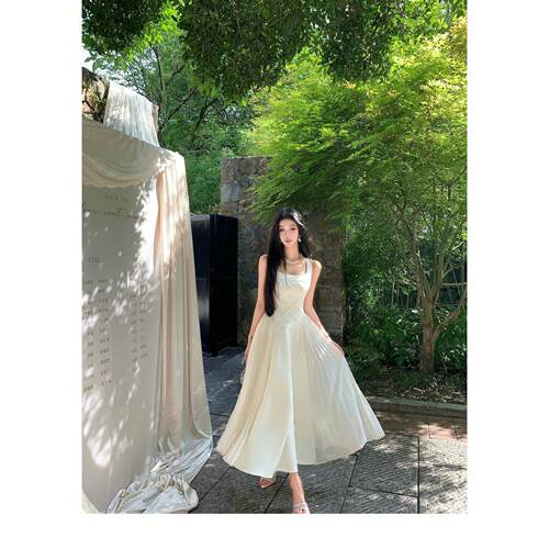 Barb Chill白月光法式无袖连衣裙女夏季2.5米大裙摆吊带长裙