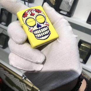 zippo之宝煤油防风打火机原装正品 美版哑漆黄色小丑骷髅 24894