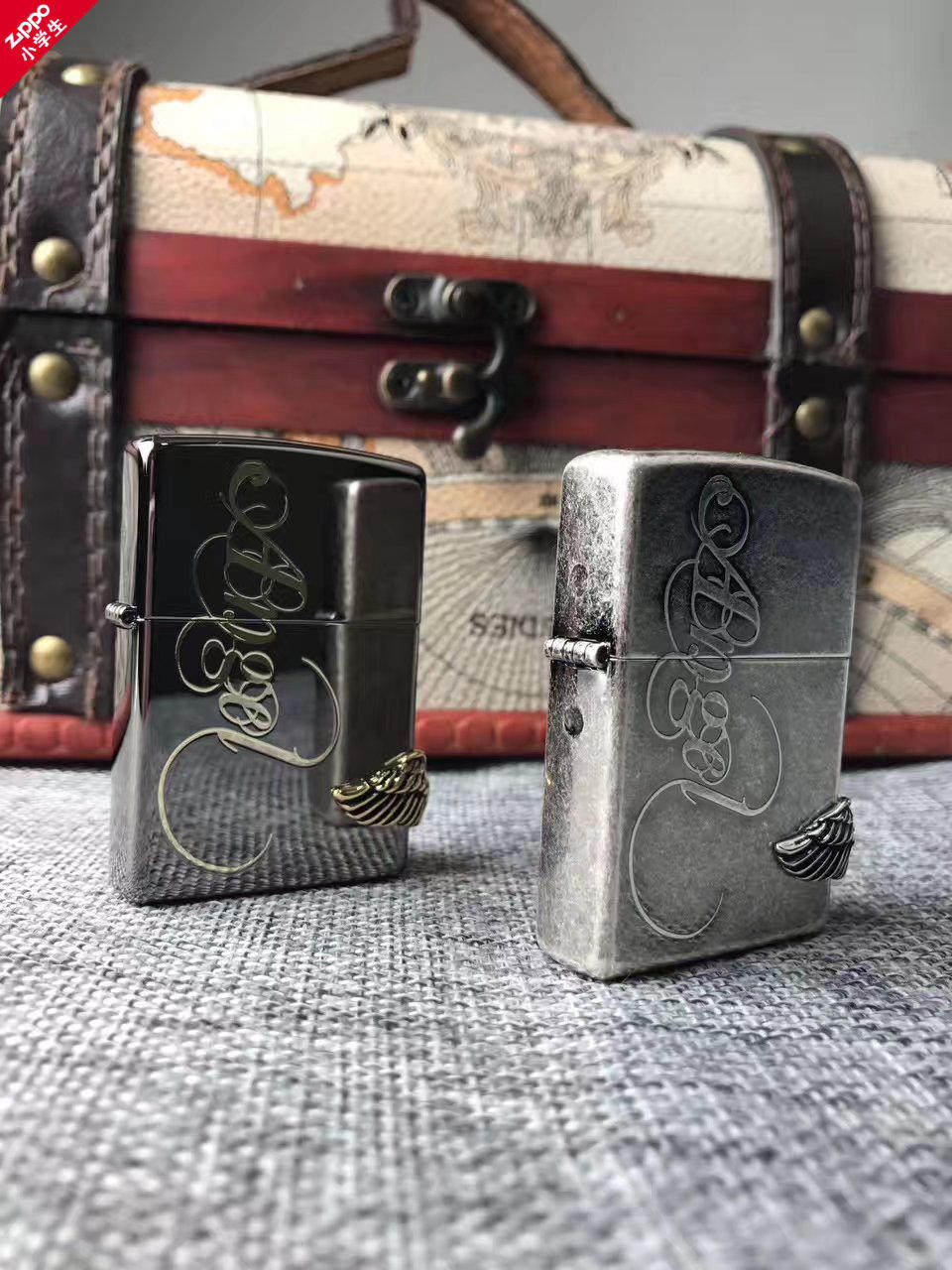 zippo之宝打火机原装正品 黑冰金色爱心天使翅膀爱的天使男生礼物
