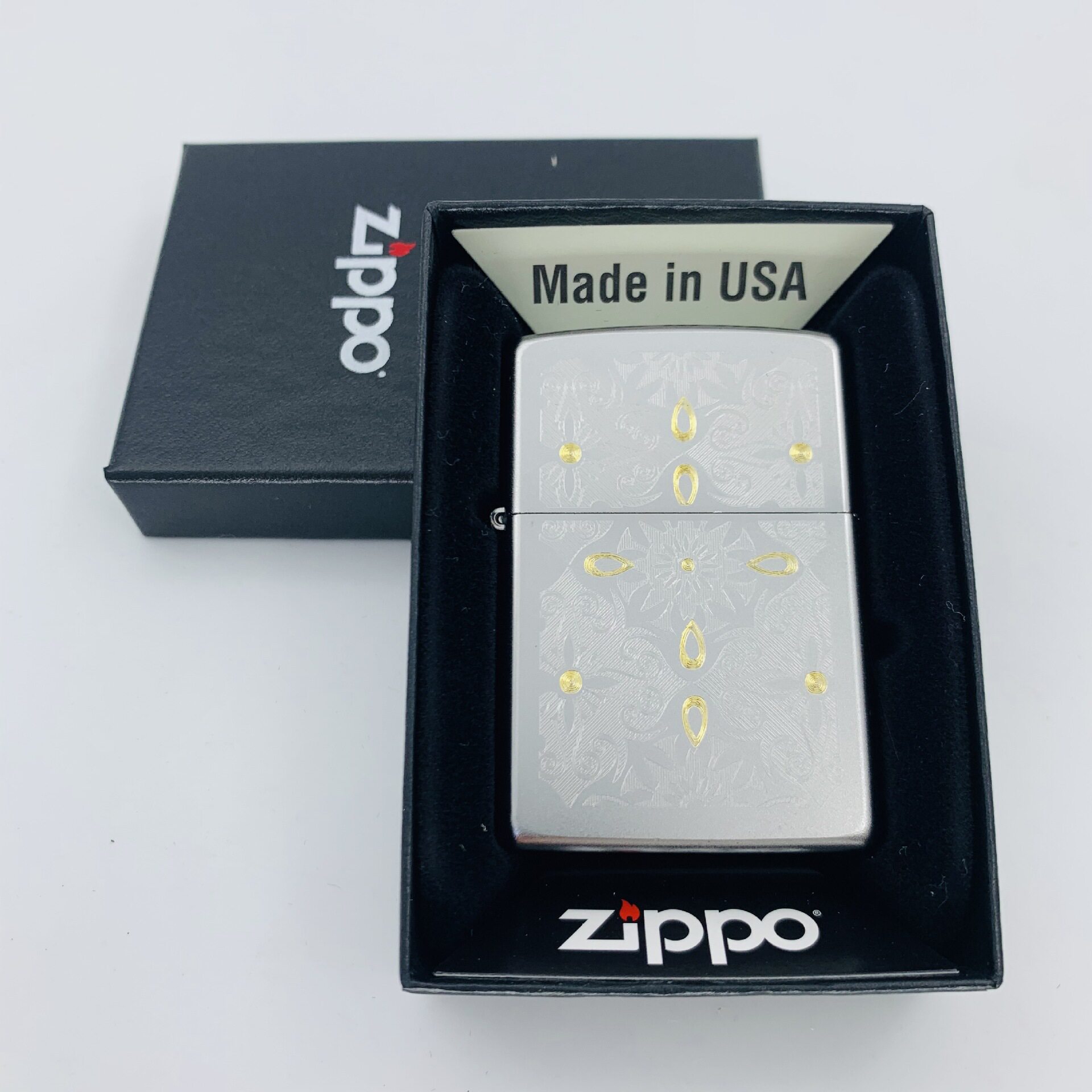 zippo打火机美国原装正品 古典镀铬花纹28457富贵花 之宝煤油正版