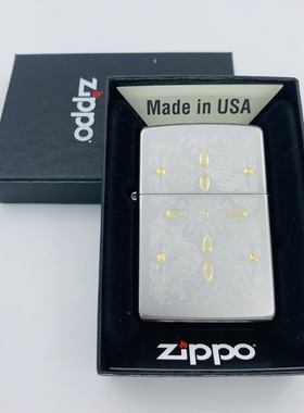 zippo打火机美国原装正品 古典镀铬花纹28457富贵花 之宝煤油正版