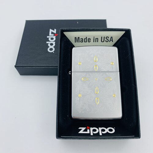 之宝美国镀铬富贵花zippo打火机