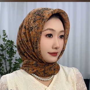 新款冬季女士棉麻盖头方巾妈妈防晒头巾透气套头纱巾围巾柔软90cm